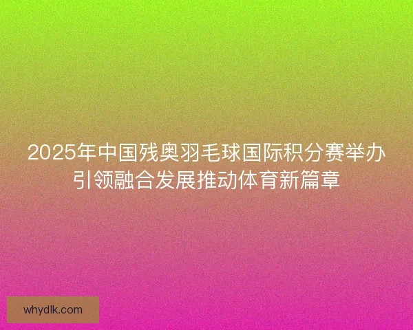 2025年中国残奥羽毛球国际积分赛举办引领融合发展推动体育新篇章
