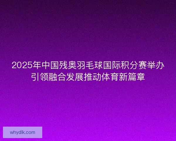 2025年中国残奥羽毛球国际积分赛举办引领融合发展推动体育新篇章