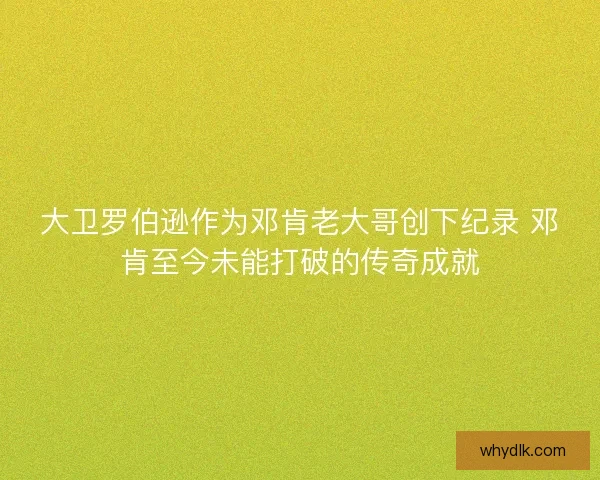 大卫罗伯逊作为邓肯老大哥创下纪录 邓肯至今未能打破的传奇成就